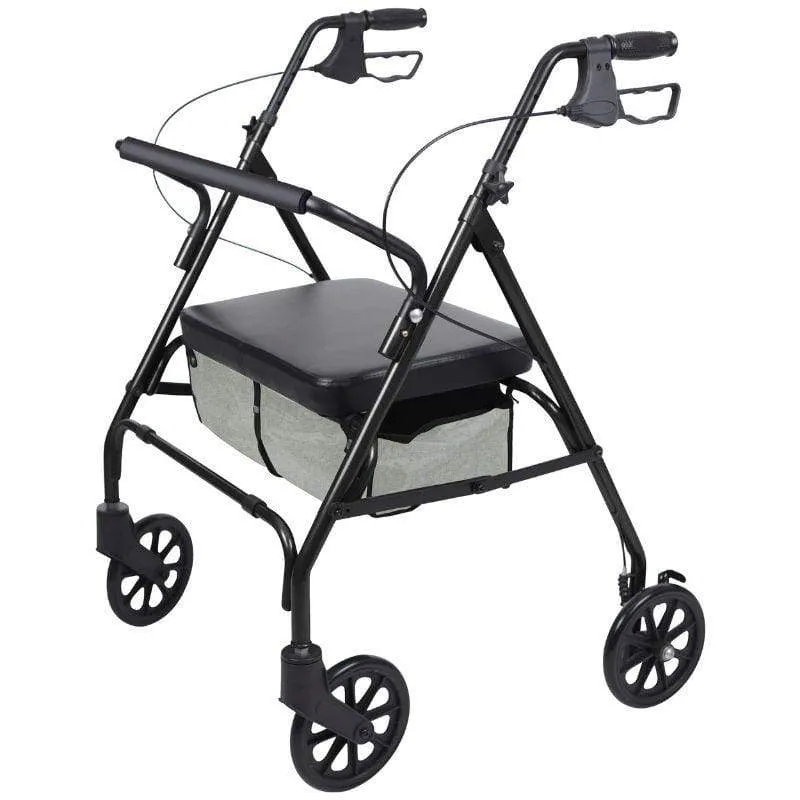 Bariatric steel Rollator WIDE PADDED SEAT AND BACKREST Vive Health - Black, Up to 500 lbs.