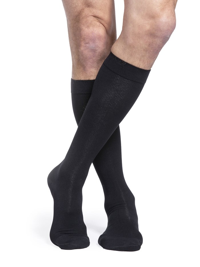 Closed Toe Calf-High compression Socks  Men’s Essential Cotton 230 w/Grip Top 20-30mmHg - Black