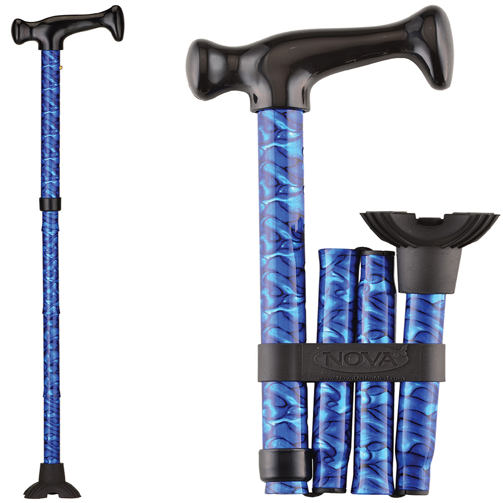 FOLDING CANE QT BLUE WAVES Mini Quad Cane Tip - Blue, none, none, none
