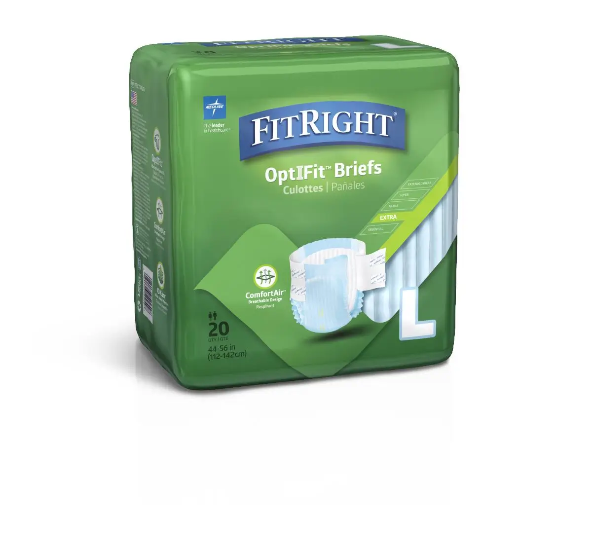 FitRight Extra Cloth-Like Adult Incontinence Briefs Unisex Heavy Absorbency L 44in–56in 80Ct