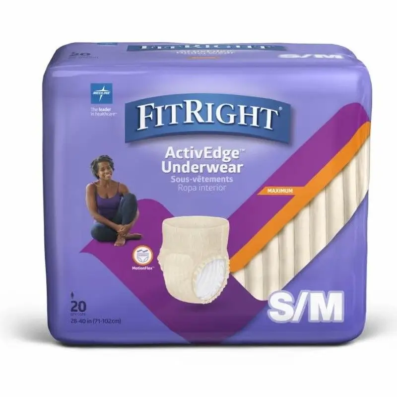 FitRight Ultra Incontinence Underwear Women Maximum Absorbency S/M 28in–40in 80Ct