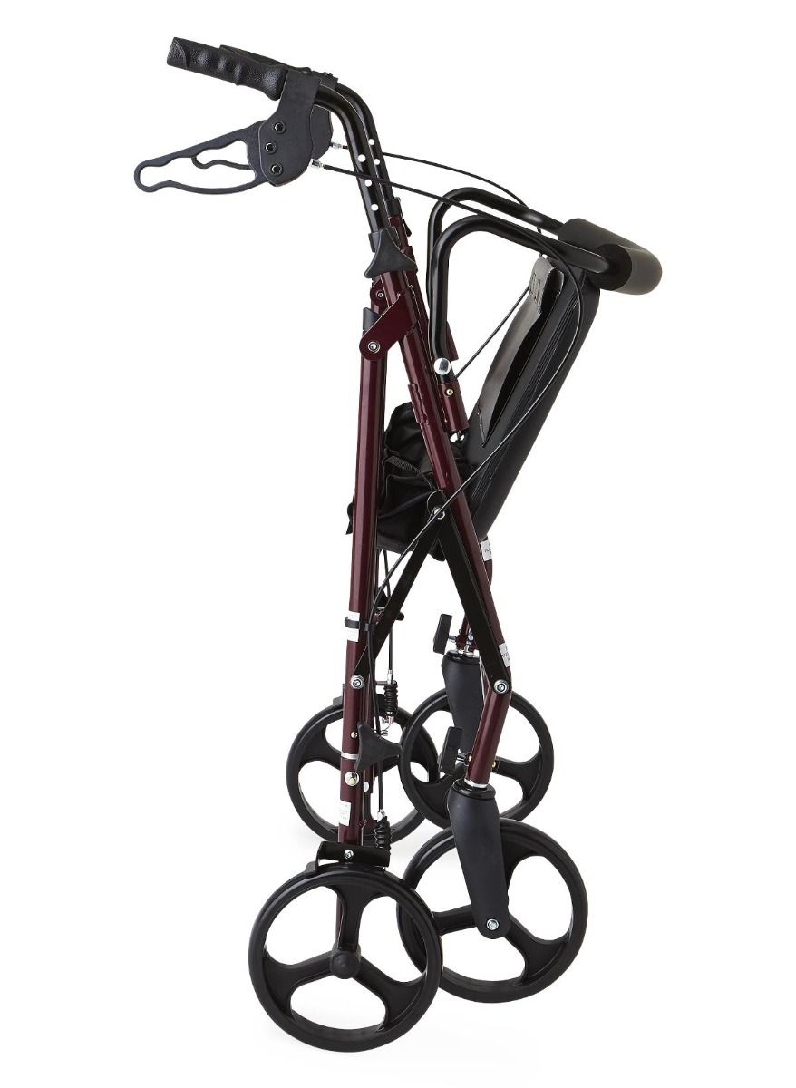 Medline Basic Steel Bariatric Rollator, 8" Wheels, 500 lb. Capacity, Burgundy