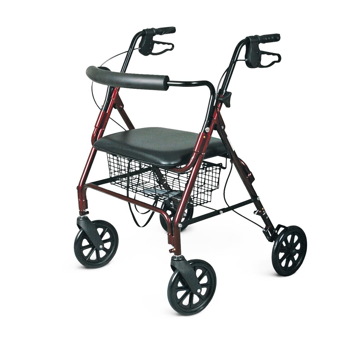 Medline Lightweight Aluminum Bariatric Rollator, 8" Wheels, 400 lb. Capacity, Burgundy  