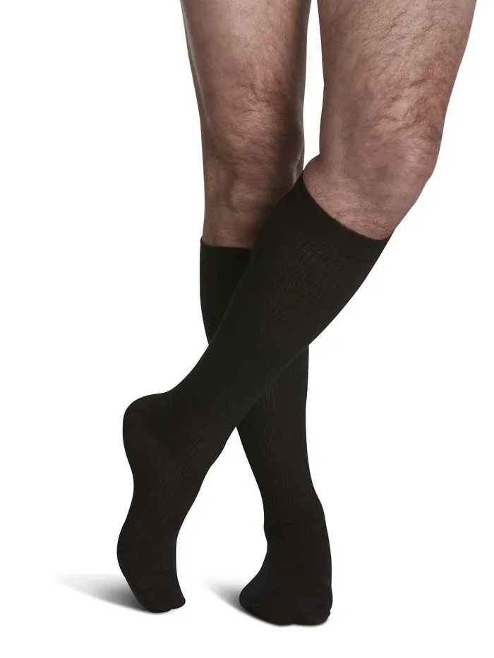 Men's Casual Cotton 186 Calf High Compression Socks - Black