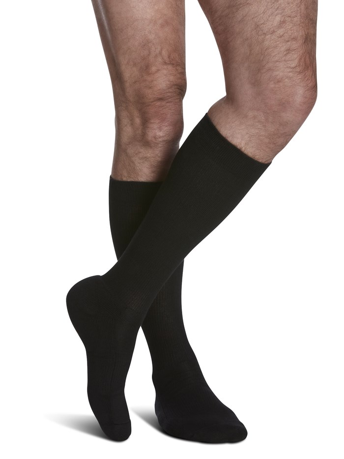 Men's Cushioned Cotton 182 Calf High Compression Socks 15-20mmHg - Black