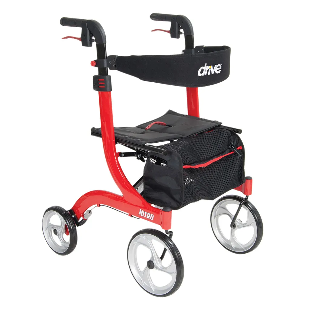 Nitro Aluminum Rollator, 10" Casters adjustable height drive medical - Red