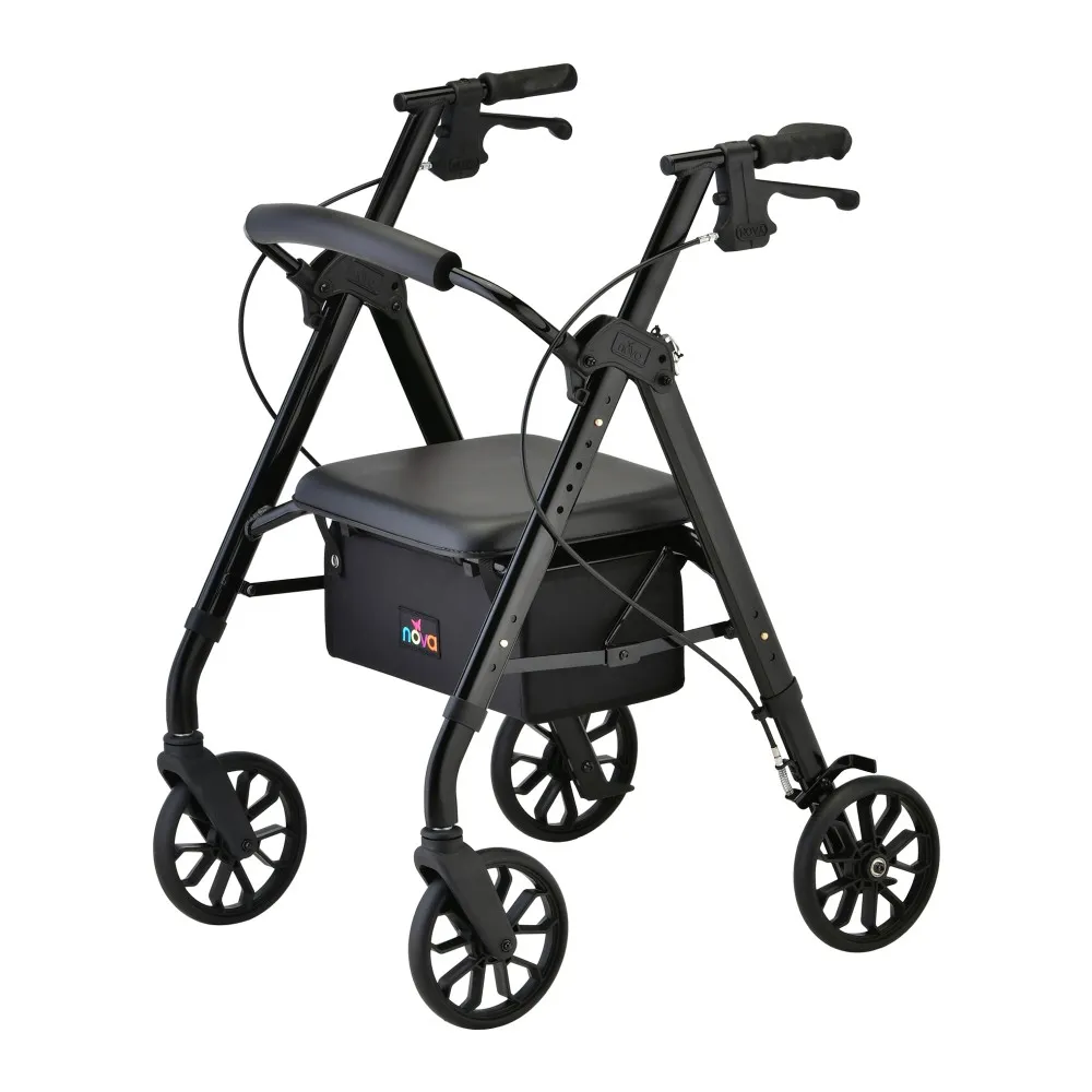STAR 8 Rollator Walker, 8" Wheels & Standard Size, Black - Black