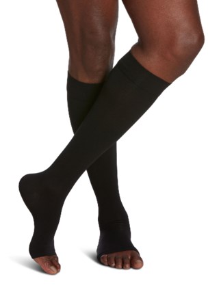 Sigvaris Men's Essential Opaque Calf with Grip Top, 20–30 mmHg, Open Toe