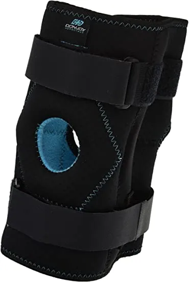 Stabilizing Double Hinged Knee Wrap Brace Donut patella Wrap-around  - Black, Small/Medium