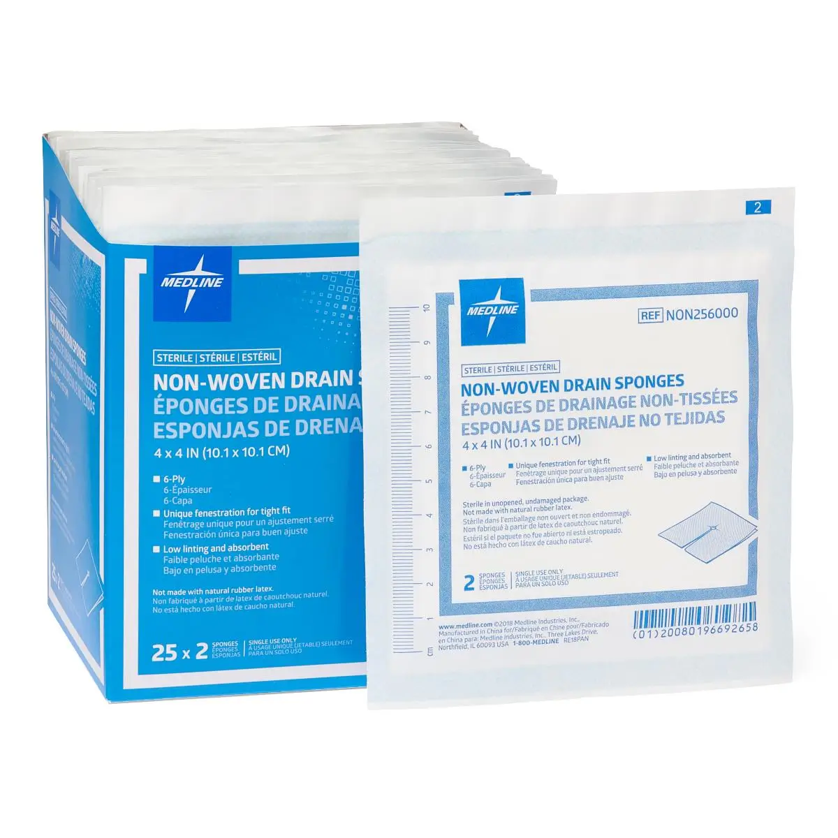 Sterile Nonwoven Gauze Drain Sponges - Blue