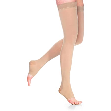  Thigh High Compression socks W/ Grip Top , Open Toe  Unisex Sigvaris - Gray, L, none, none