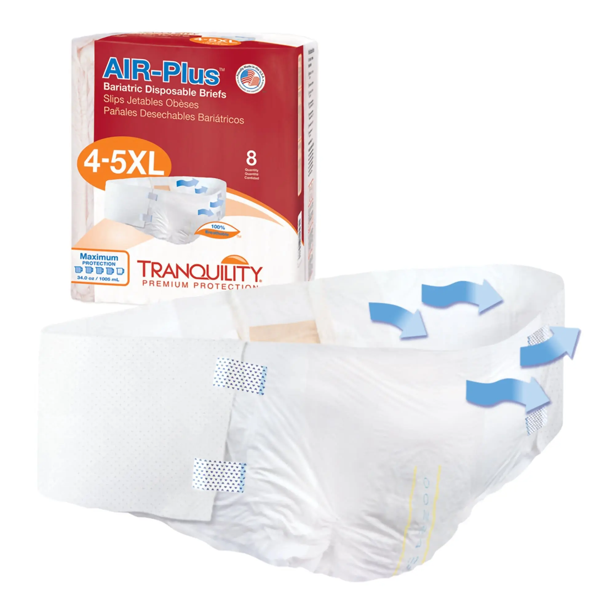 Tranquility AIR-Plus Bariatric Adult Incontinence, Unisex, Case of 32 - White
