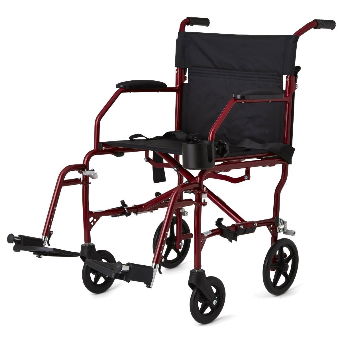 Ultralight Transport Mobility Wheelchair, 19" Wide Medline  - Red