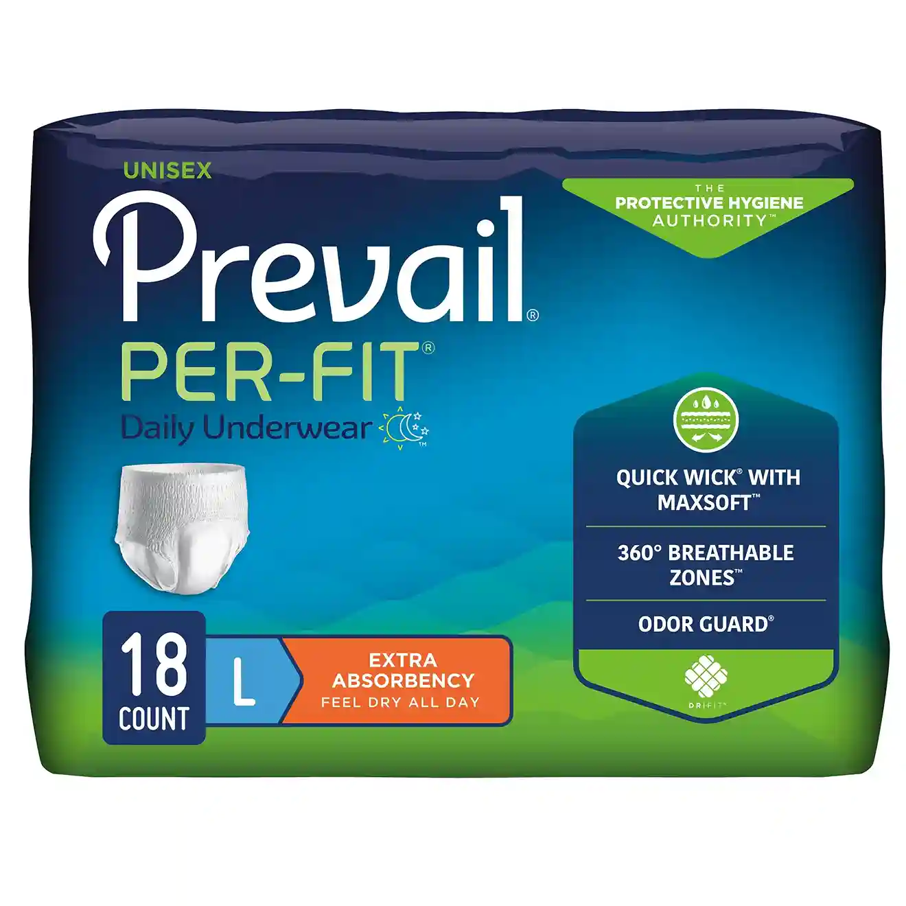 Unisex Adult Absorbent Underwear Prevail® Per-Fit® Extra Pull On with Tear Away Seams Medium Case of 80 - White, MED