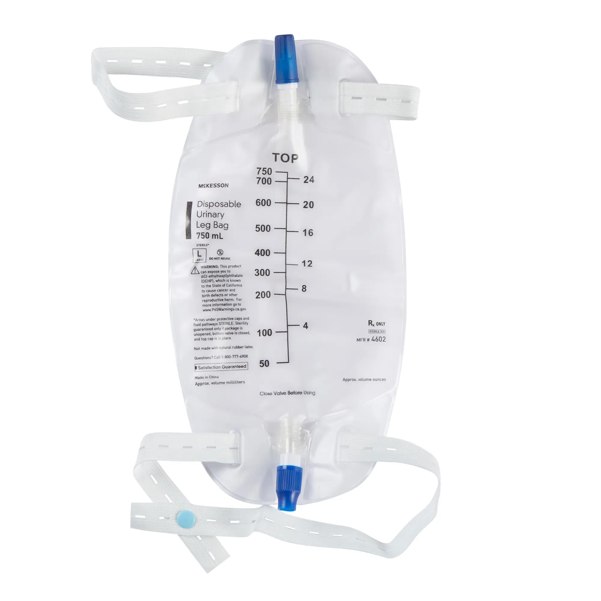 Urinary Leg Bag McKesson Anti-Reflux Valve Sterile 750 mL Vinyl