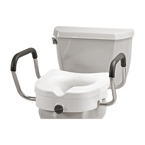 Raise toilet seat nova ADJUSTABLE WIDTH ARMS: The two handles are adjustable in width to conform to both narrow and wide body types.