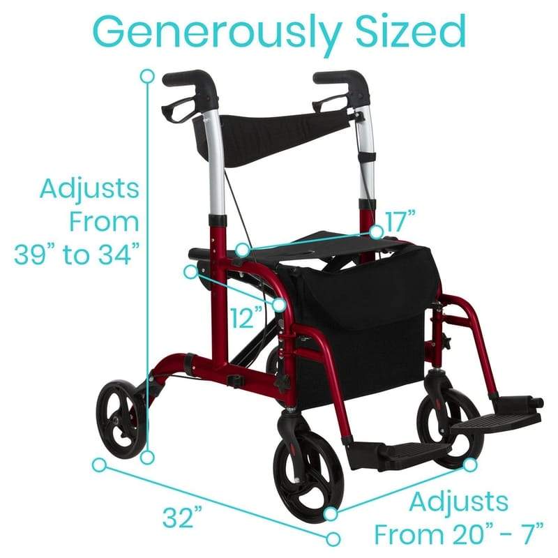 Wheelchair Rollator transport chair vive health - Red