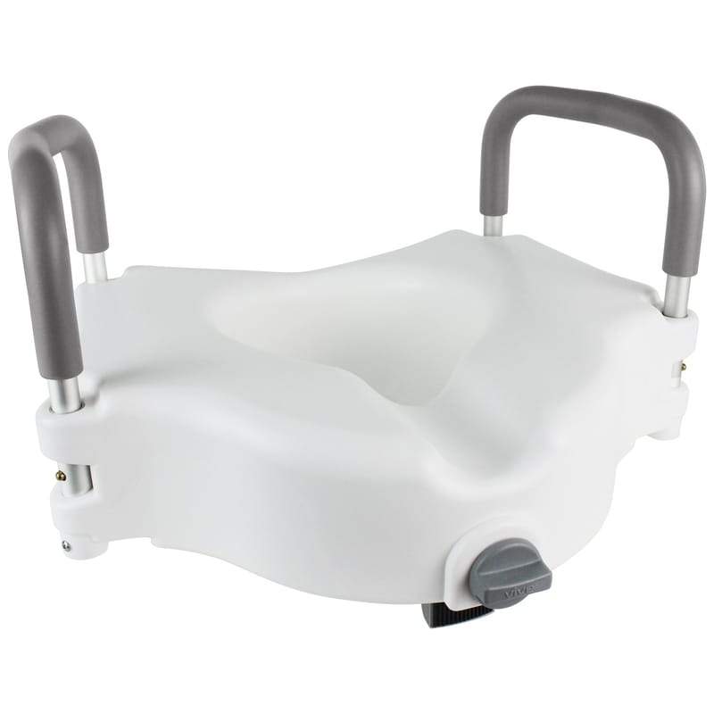 The riser provides a stable base for the toilet seat, and it can be lifted for cleaning. Top-mounted raised seats are placed over the top of the existing toilet 