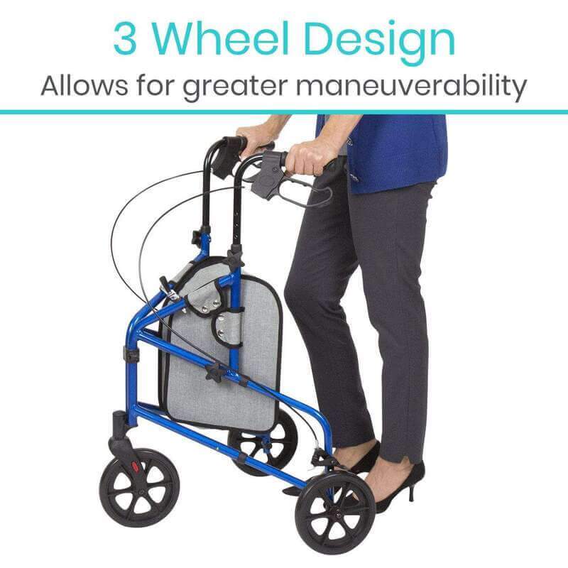 3-Wheel Rollator Secure Hand Brakes Convenient Storage Vive Health