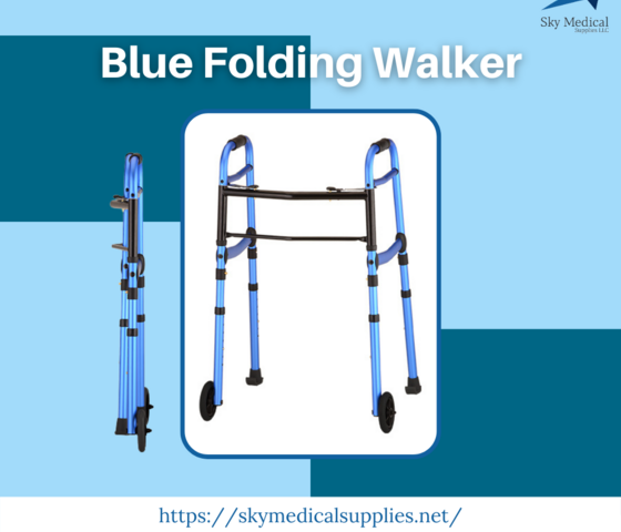 blue folding walker