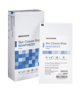 Skin Closure Strip McKesson 1/4 X 3 Inch Nonwoven Material Reinforced Strip White - Blue