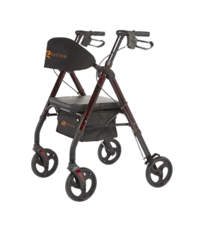 ROYAL DELUXE UNIVERSAL - ALUMINUM 4 WHEEL ROLLATOR WITH UNIVERSAL HEIGHT ADJUSTMENT - Red