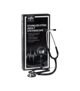  Adult Elite  Stainless Steel Stethoscope Durable, 22-inch  Medline  - Black