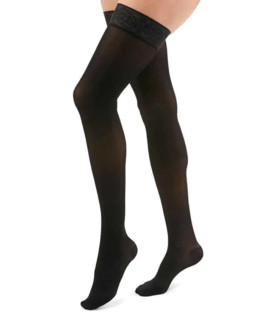 Duomed Transparent Thigh High, Closed Toe, 20-30 mmHg for Women - Black, MED
