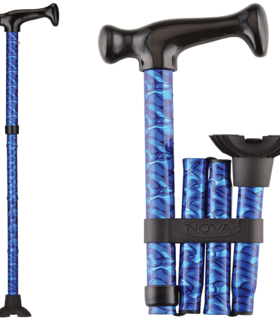 FOLDING CANE QT BLUE WAVES Mini Quad Cane Tip - Blue, none, none, none