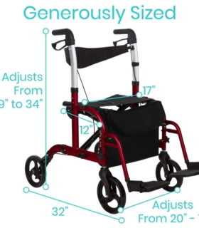 Wheelchair Rollator transport chair vive health - Red