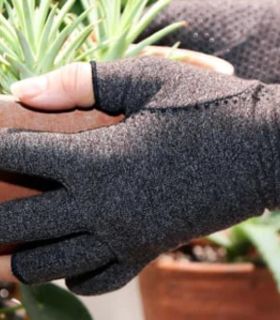 Arthritis gloves, full finger w/smart tip, cotton with grip, large, gray - Gray, S