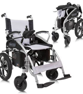 Compact Electric Power Wheelchair Compact Power Wheelchair - Foldable Long Range - Silver