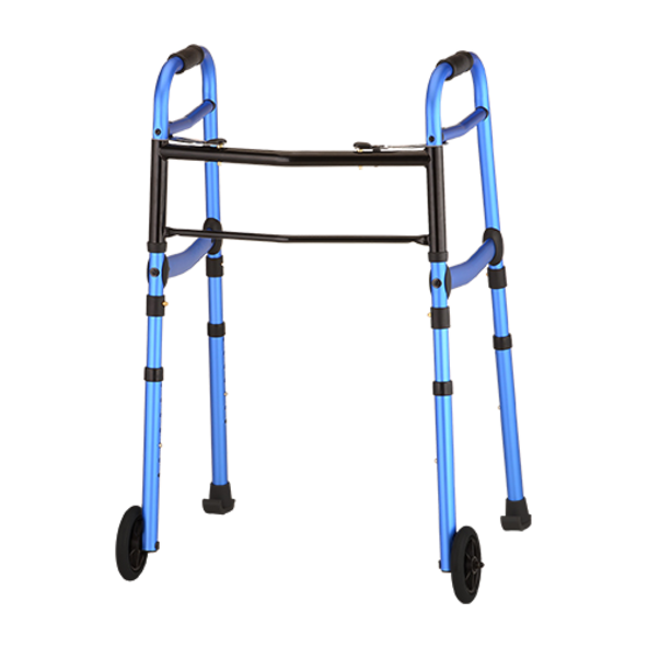 Blue Folding Walker with 5″ Wheels, Walker Skis, and Mobility Bag 4081BW5