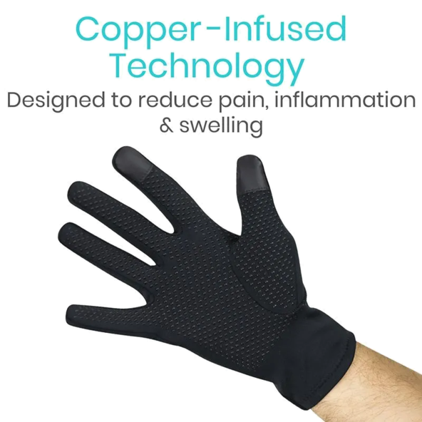 Copper Full Finger Arthritis Gloves WORKS WITH TOUCHSCREENS vive SUP2063BLKL