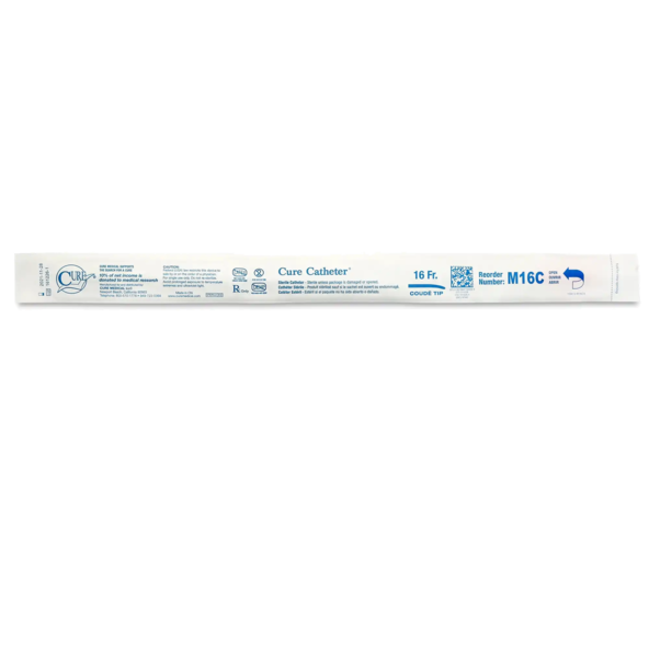 Cure Catheter® Urethral Catheter, Coude Tip, Uncoated PVC, 16FR, 16 Inch, 30 per Box 796709