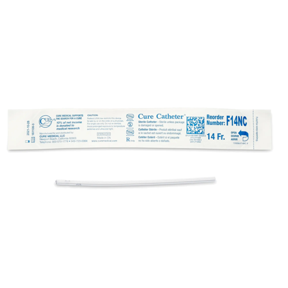Cure Medical™ Urethral Catheter, Straight Tip, 6 Length, 14FR, 30 per Box 765301