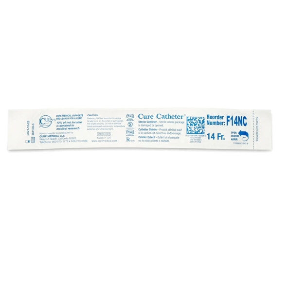 Cure Medical™ Urethral Catheter, Straight Tip, 6 Length, 14FR, 30 per Box 765301