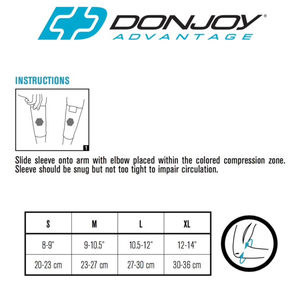 ELASTIC ELBOW Sleeve low profile Breathable DonJoy Advantage DA161ES01-BLK-L