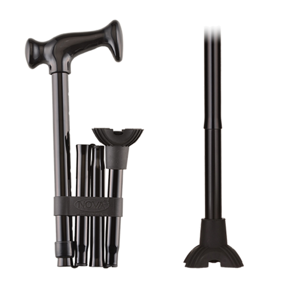 FOLDING CANE QT BLACK Mini Quad Cane Tip DURABLE CHIP RESISTANT 652308146296