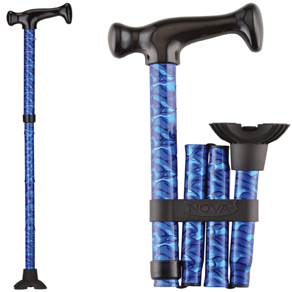 FOLDING CANE QT BLUE WAVES Mini Quad Cane Tip 652308146371