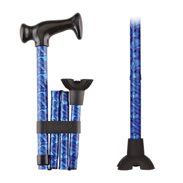 FOLDING CANE QT BLUE WAVES Mini Quad Cane Tip 652308146371