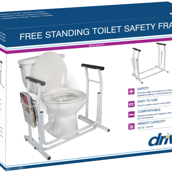 Free-standing Toilet Safety Rail Easy, tool-free assembly Drive medical RTL12079