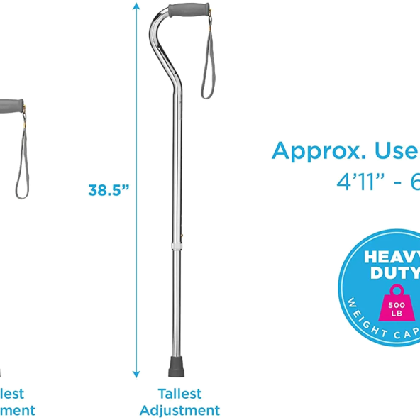 Heavy Duty Walking Cane Offset Handle, 500 lb 652308108041