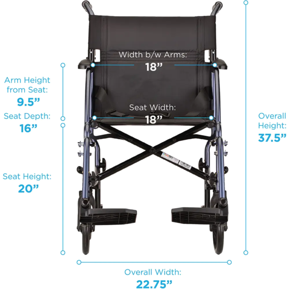 Lightweight Transport Chair with Removable Wheels - 377B-R 