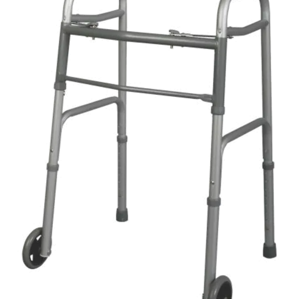 Medline 2-Button Folding Aluminum Junior Walker with 5in Wheels 300lbs