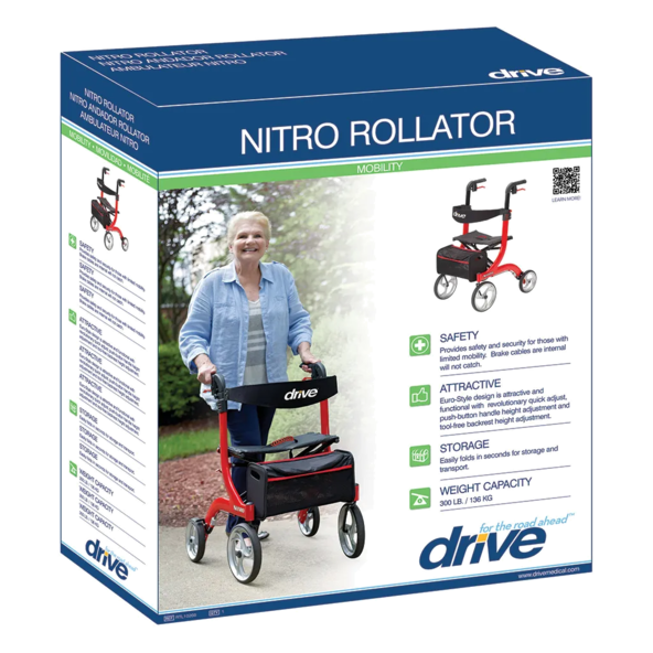 Nitro Aluminum Rollator, 10 Casters adjustable height drive medical RTL10266