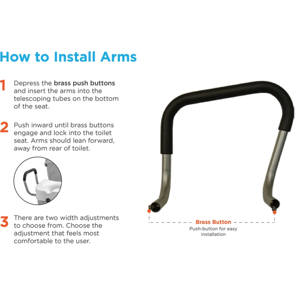 Raise toilet seat with arm light weight ADJUSTABLE WIDTH ARMS 8351
