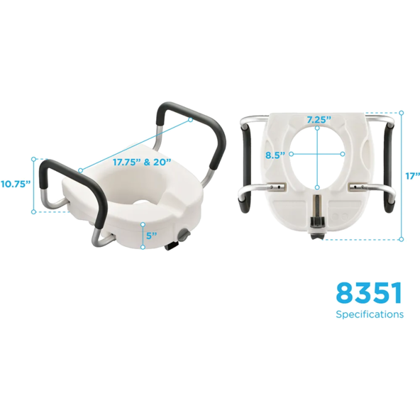 Raise toilet seat with arm light weight ADJUSTABLE WIDTH ARMS 8351