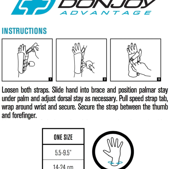 Stabilizing Speed-Wrap Wrist Brace adjustable dorsal stay Donjoy Advantage BEL-DA161WB01-blk 