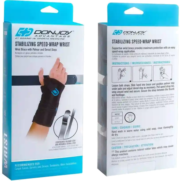Stabilizing Speed-Wrap Wrist Brace adjustable dorsal stay Donjoy Advantage BEL-DA161WB02-BLK-R